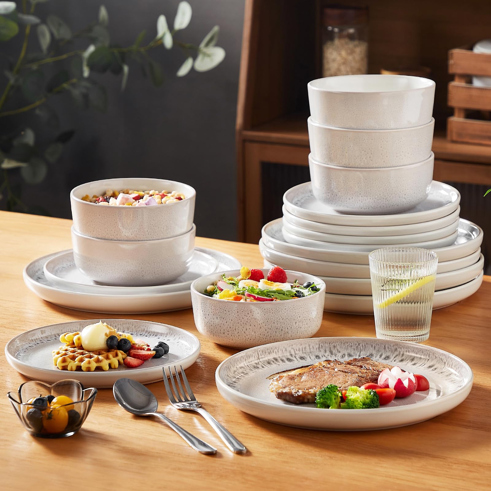 vancasso Steingut Geschirrset für 6 Personen 18-teilig Tafelservice mit Esstellern, Desserttellern & Müslischüsseln – spülmaschinenfestes modernes