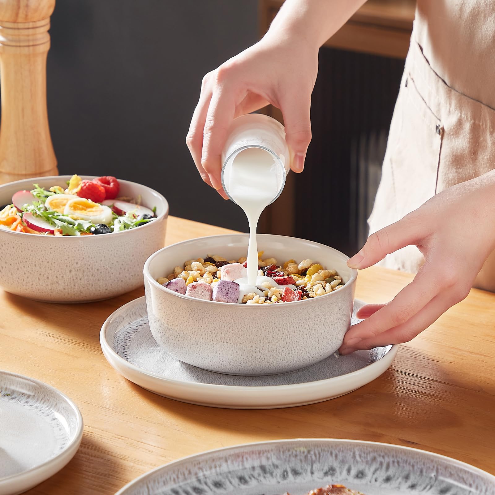 vancasso Steingut Geschirrset für 6 Personen 18-teilig Tafelservice mit Esstellern, Desserttellern & Müslischüsseln – spülmaschinenfestes modernes