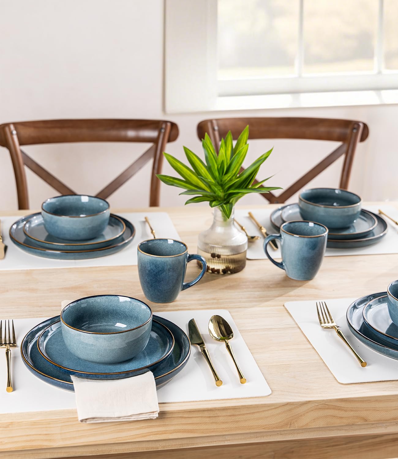 GBhome Geschirrset 6 Personen, 18-tlg Reaktive Glasur Handarbeit Steingut Geschirr Set, Mikrowellen- & Spülmaschinenfest Schüssel- und Teller Set