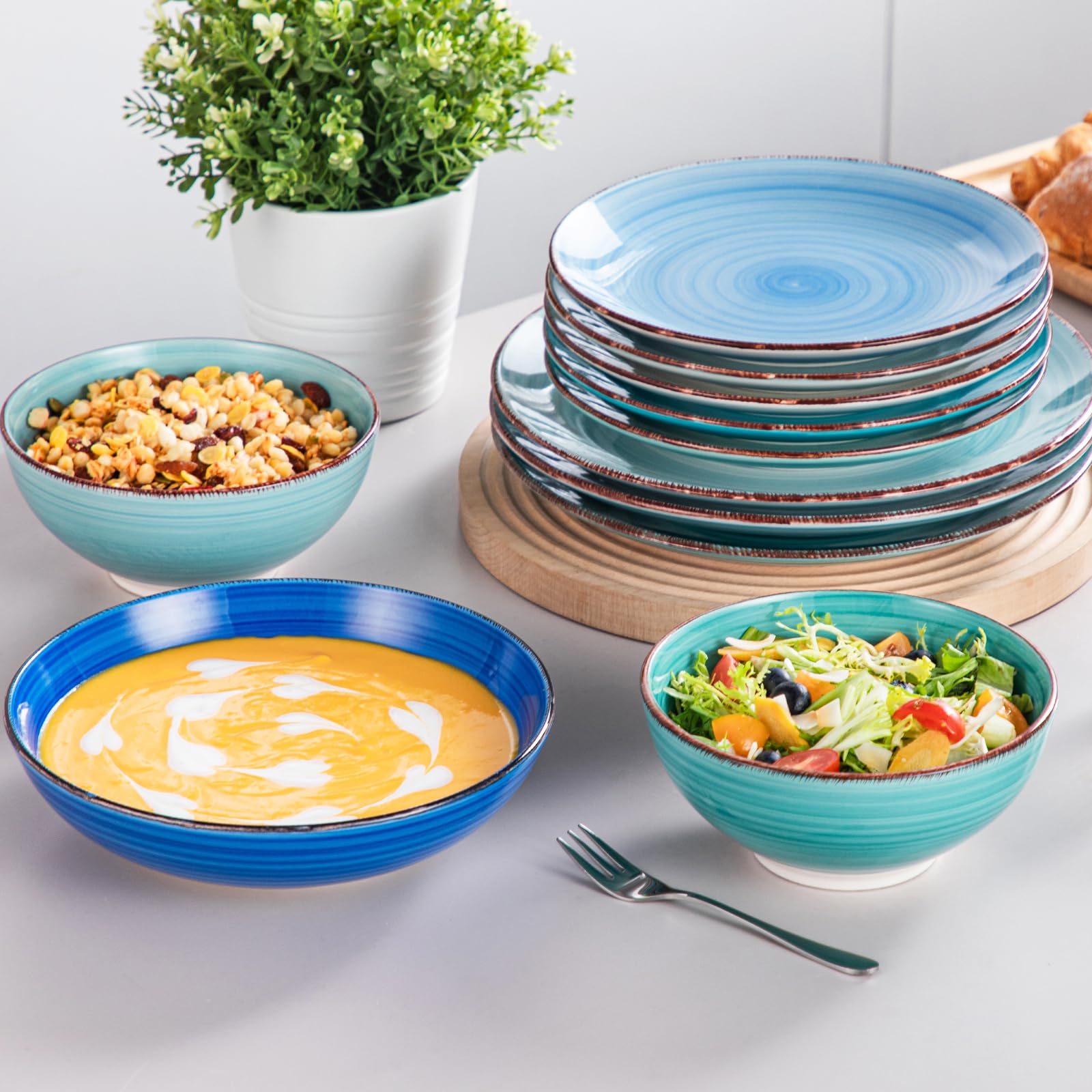 Tafelservice 6 Personen, vancasso Bonita 24tlg Geschirrset Steingut, modernes Ess Kombiservice mit je 6 Speiseteller, Salatteller