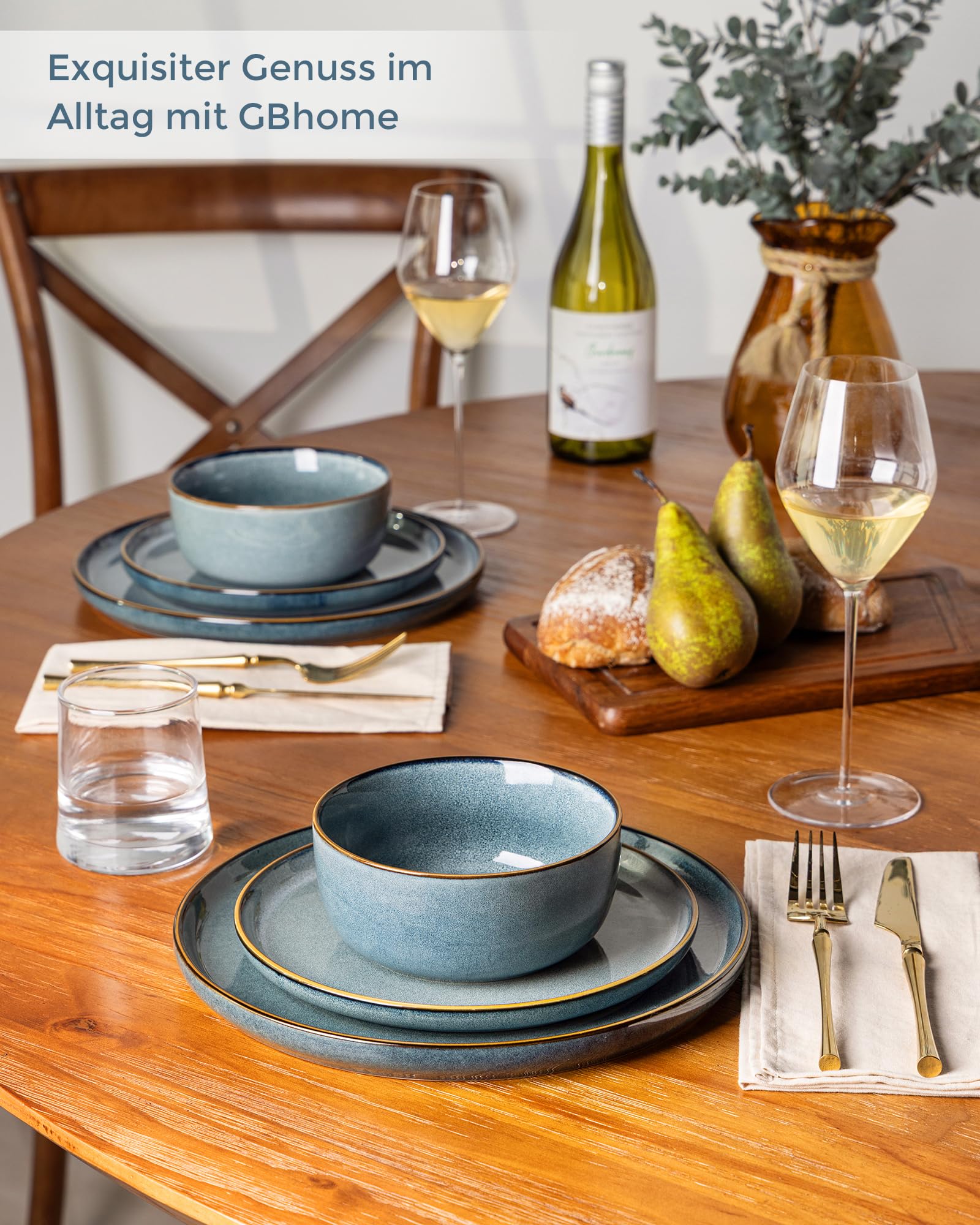 GBhome Geschirrset 6 Personen, 18-tlg Reaktive Glasur Handarbeit Steingut Geschirr Set, Mikrowellen- & Spülmaschinenfest Schüssel- und Teller Set