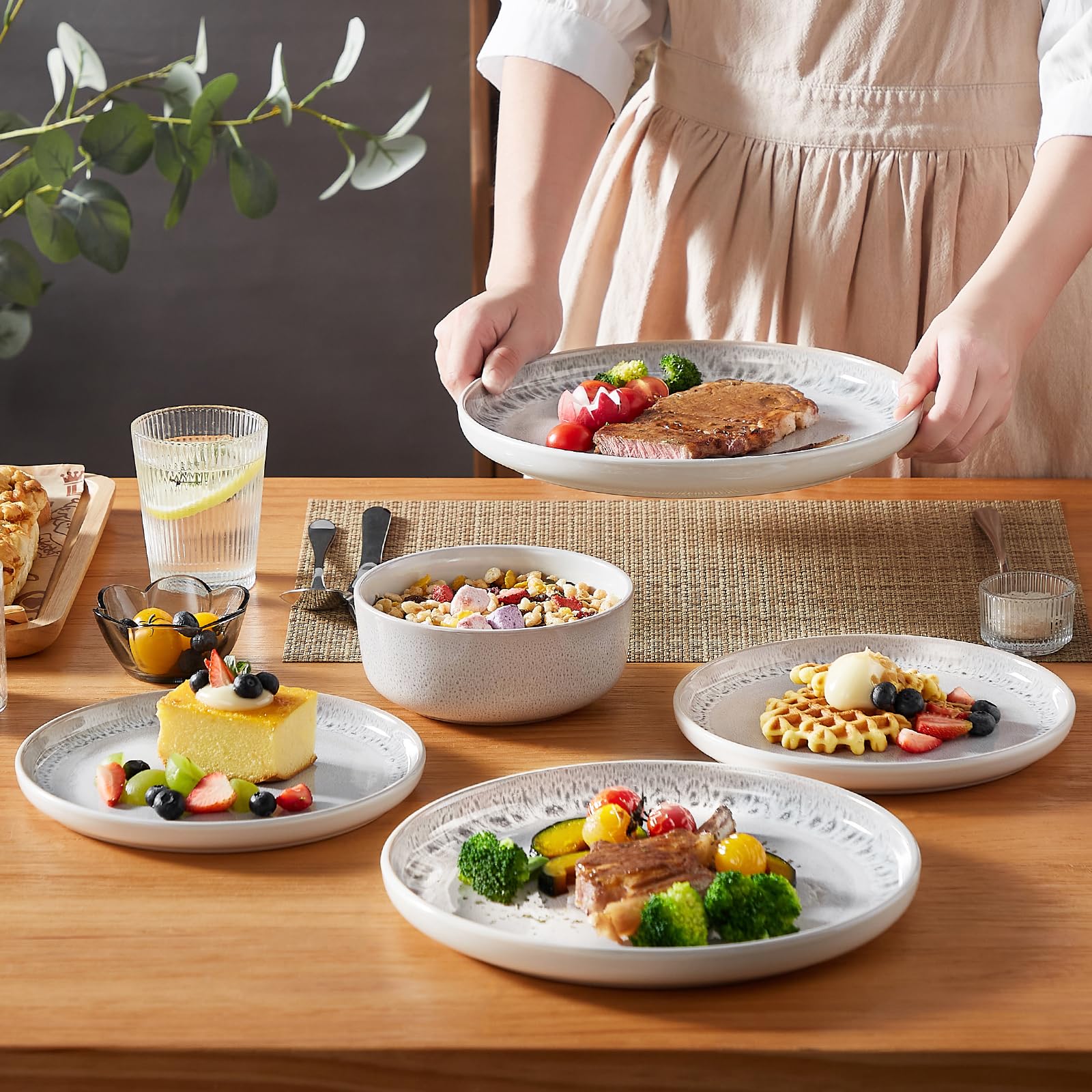 vancasso Steingut Geschirrset für 6 Personen 18-teilig Tafelservice mit Esstellern, Desserttellern & Müslischüsseln – spülmaschinenfestes modernes