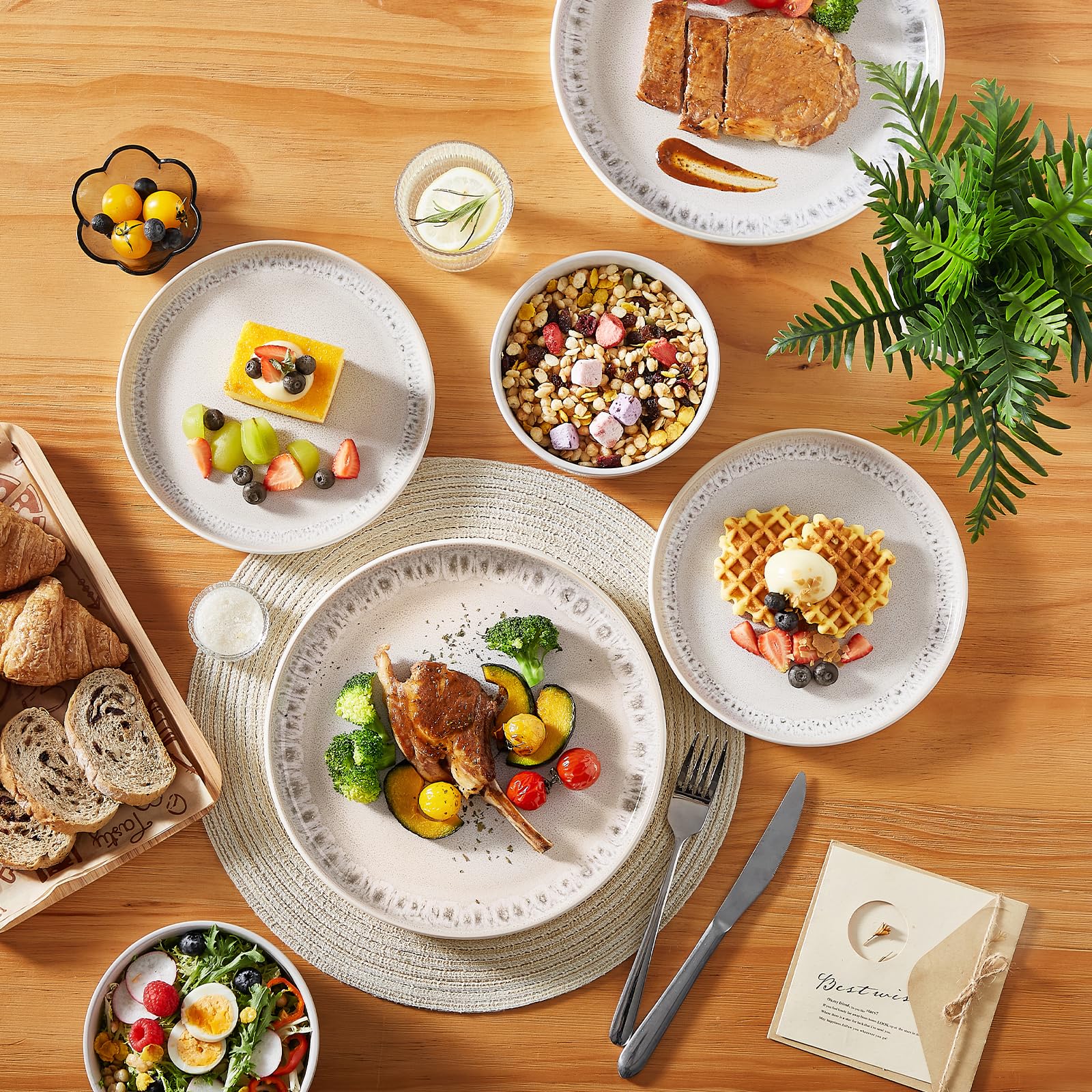 vancasso Steingut Geschirrset für 6 Personen 18-teilig Tafelservice mit Esstellern, Desserttellern & Müslischüsseln – spülmaschinenfestes modernes