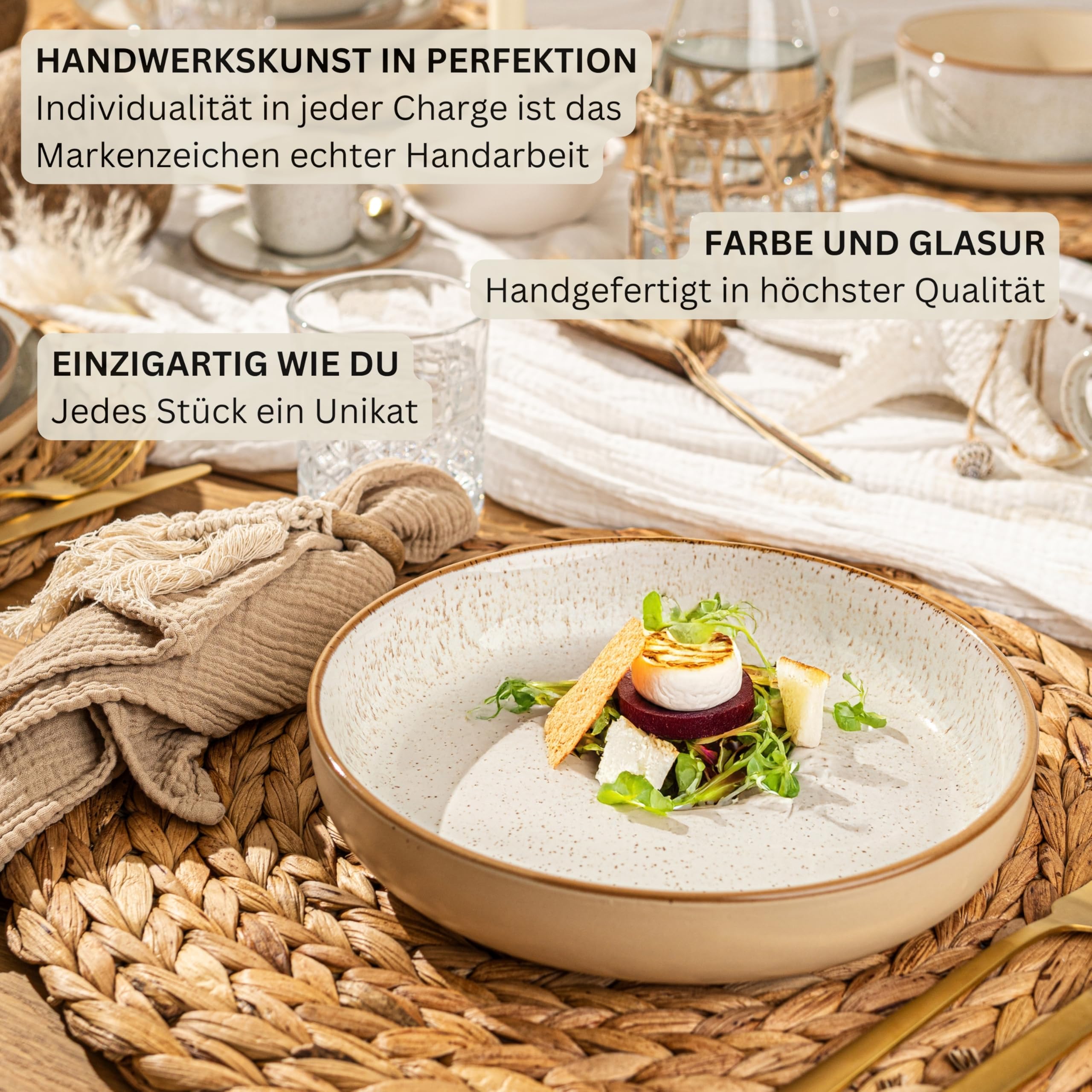 SÄNGER Rio Creme | Tafelservice 18 teilig, Steingut Geschirr Set 6 Personen, 6x Speiseteller 6x Dessertteller 6x Schalen Geschirrset und Schale creme