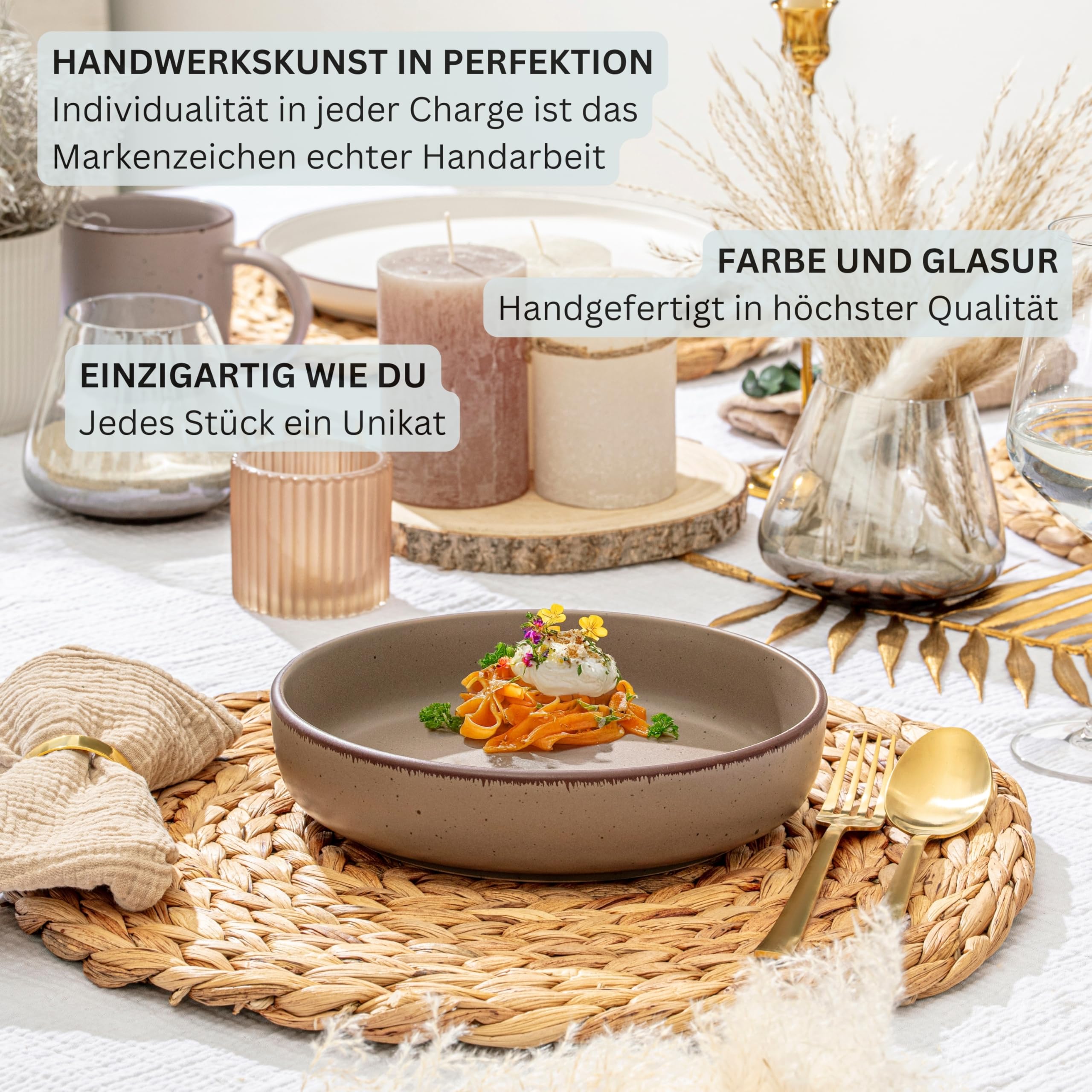 SÄNGER Bombay Meeresboden | Geschirrset 16 teilig, Steingut Geschirr 4 Personen, 4x Speiseteller 4x Dessertteller 4x Schalen 4x Pastateller